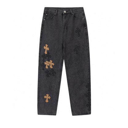 CHROME HEARTS BROWN CROSS PATCH JEANS BLACK Status Shipping
