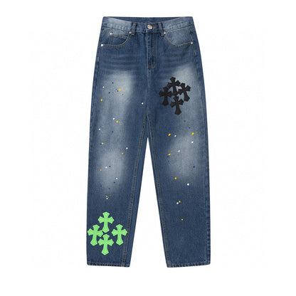 CHROME HEARTS GREEN CROSS PATCH JEANS DENIM Status Shipping