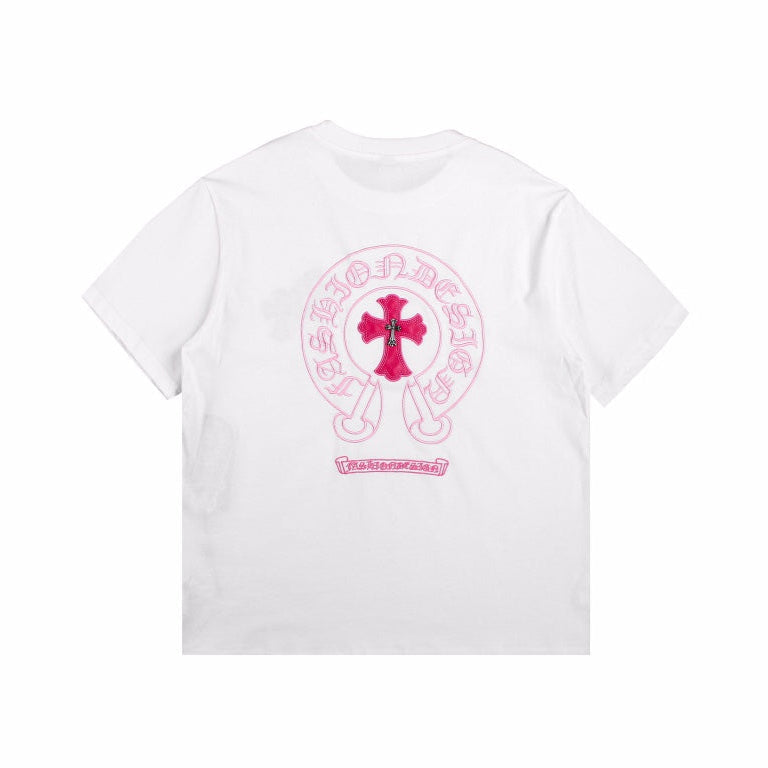 CHROME HEARTS HORSE SHOE LOGO T-SHIRT WHITE PINK Status Shipping