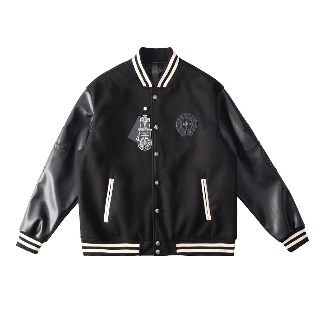CHROME HEARTS HORSE SHOE LOGO VARSITY JACKET BLACK Status Shipping