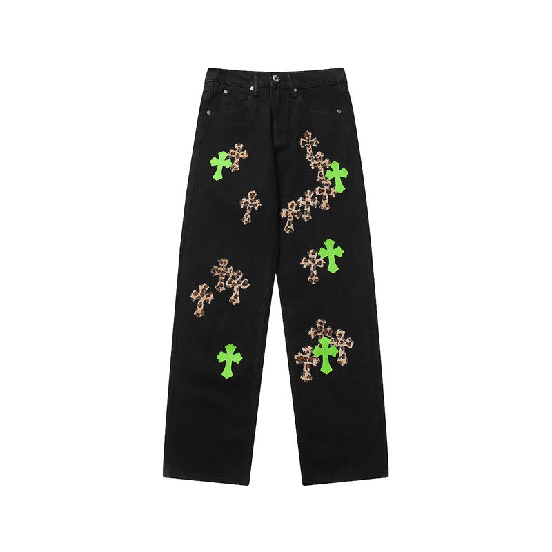 CHROME HEARTS JEANS BLACK GREEN LEOPARD Status Shipping