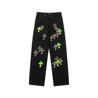 CHROME HEARTS JEANS BLACK GREEN LEOPARD Status Shipping