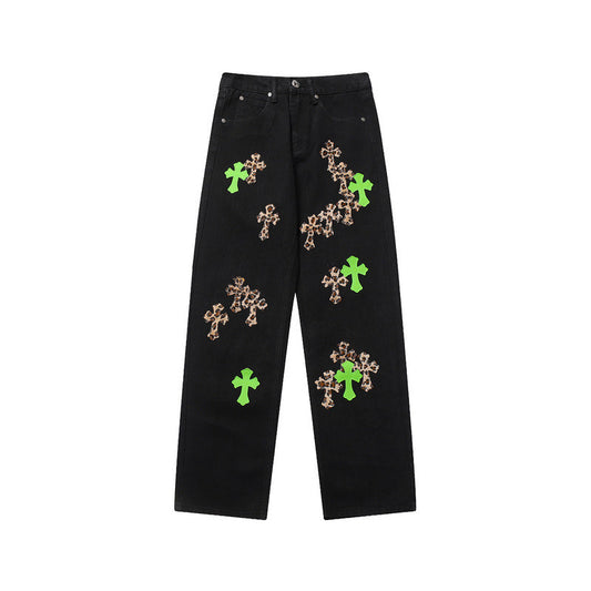 CHROME HEARTS JEANS BLACK GREEN LEOPARD Status Shipping