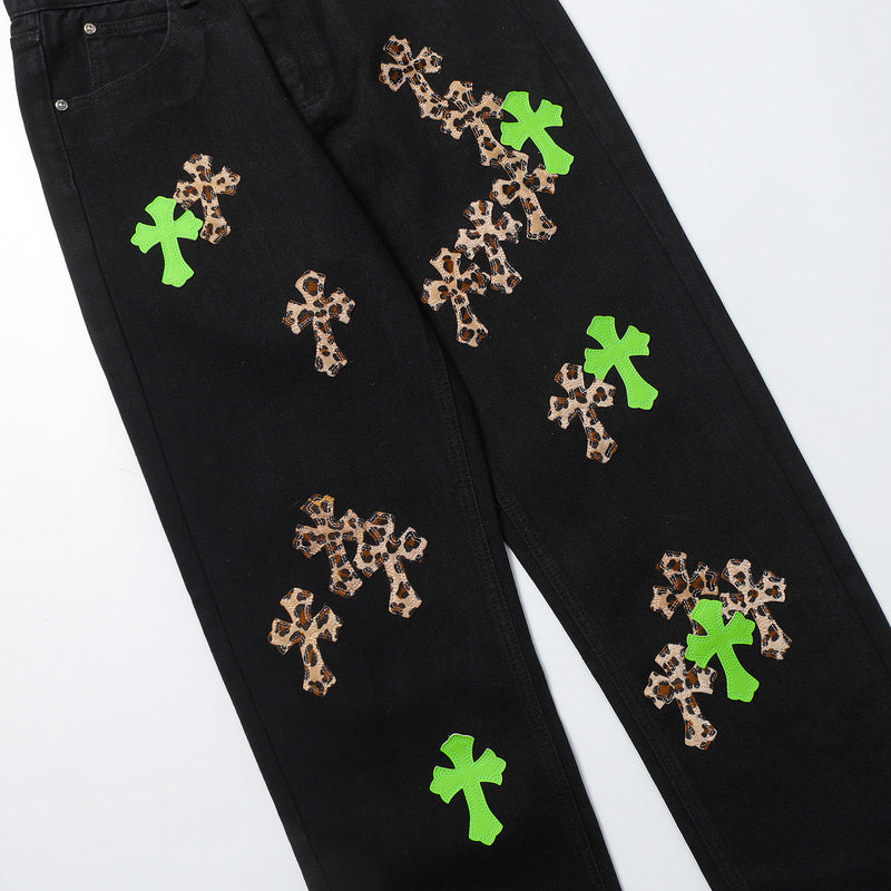 CHROME HEARTS JEANS BLACK GREEN LEOPARD Status Shipping