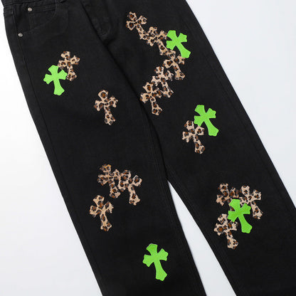 CHROME HEARTS JEANS BLACK GREEN LEOPARD Status Shipping