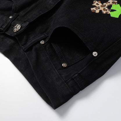 CHROME HEARTS JEANS BLACK GREEN LEOPARD Status Shipping