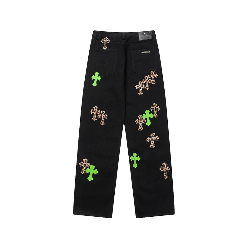 CHROME HEARTS JEANS BLACK GREEN LEOPARD Status Shipping