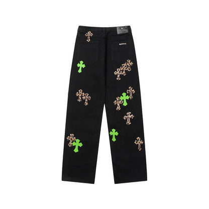 CHROME HEARTS JEANS BLACK GREEN LEOPARD Status Shipping