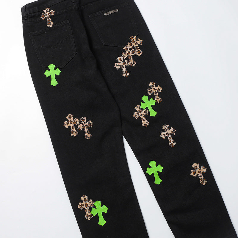 CHROME HEARTS JEANS BLACK GREEN LEOPARD Status Shipping