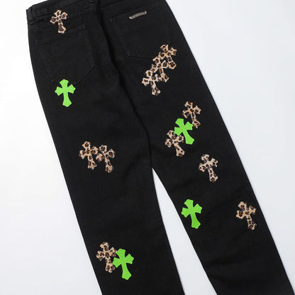 CHROME HEARTS JEANS BLACK GREEN LEOPARD Status Shipping