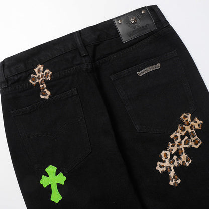 CHROME HEARTS JEANS BLACK GREEN LEOPARD Status Shipping