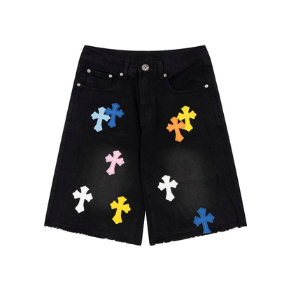 CHROME HEARTS MULTICOLOR CROSS PATCH JORTS BLACK Status Shipping