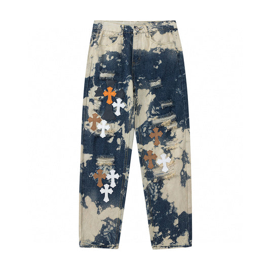 CHROME HEARTS TIE DYE WHITE ORANGE CROSS PATCH JEANS Status Shipping