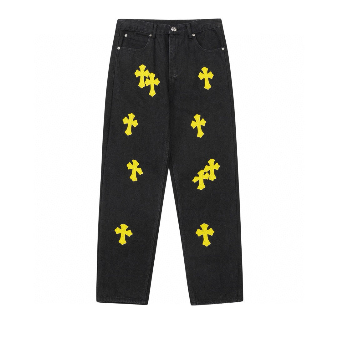 CHROME HEARTS YELLOW CROSS PATCH JEANS BLACK Status Shipping