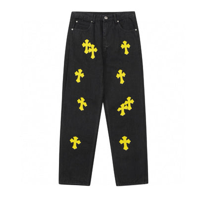 CHROME HEARTS YELLOW CROSS PATCH JEANS BLACK Status Shipping