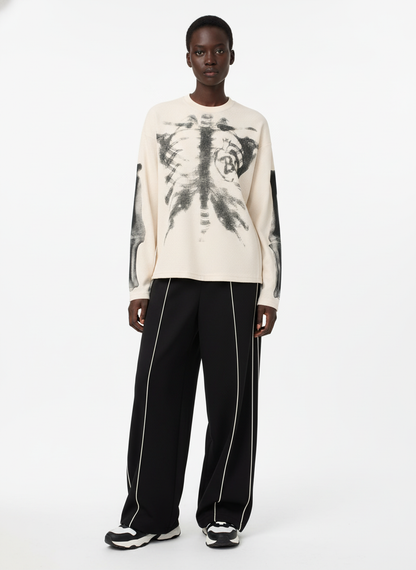 Skeleton Graphic Waffle Sweatshirt – Spooky Halloween Vibes - 2495 SP250915KSND