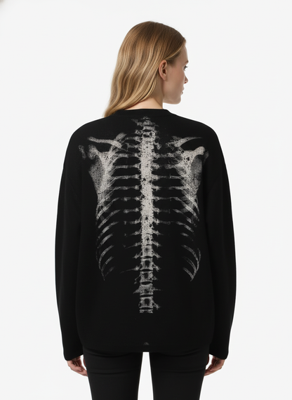 Skeleton Graphic Waffle Sweatshirt – Spooky Halloween Vibes - 2495 SP250915KSND