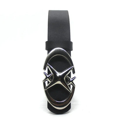 Y2K Cross Star Buckle Leather Belt Versili