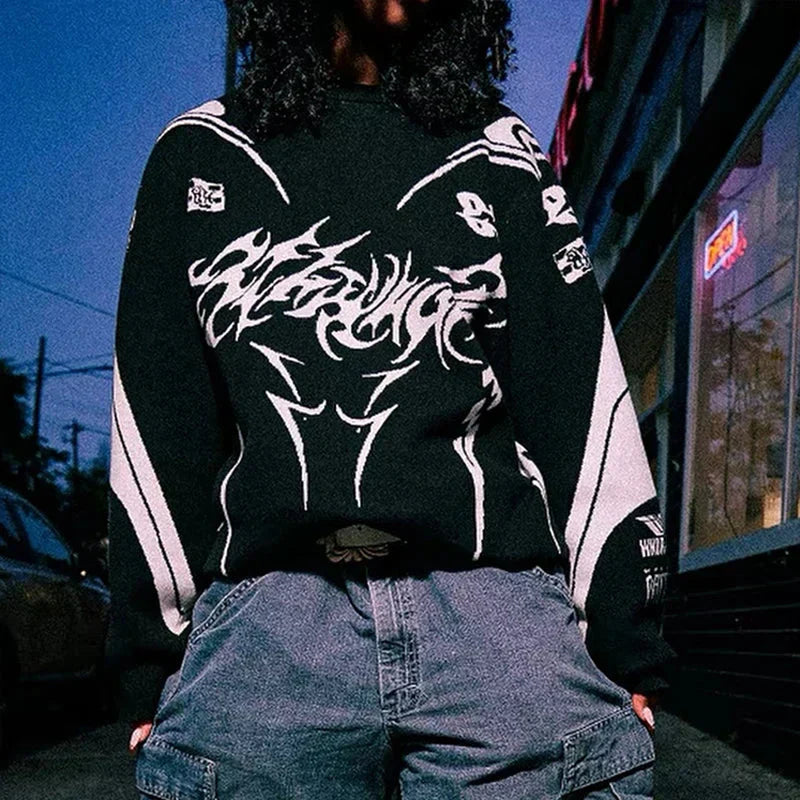 Moto Gothic Knitted Sweatshirt Status Shipping