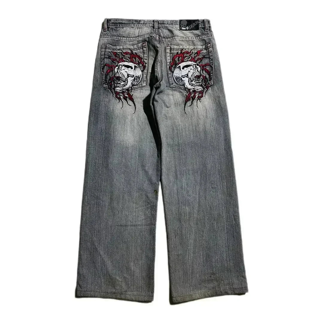 Grunge Skull Embroidery Mid Rise Jeans Status Shipping