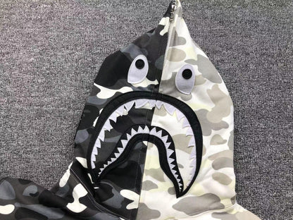 BAPE CITY CAMO HALF SHARK FULL ZIP HOODIE WHITE/BLACK Status Shipping