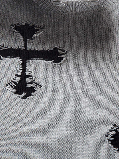 Vintage Spray-Painted Cross Hole Knit Sweater SP250915KSND