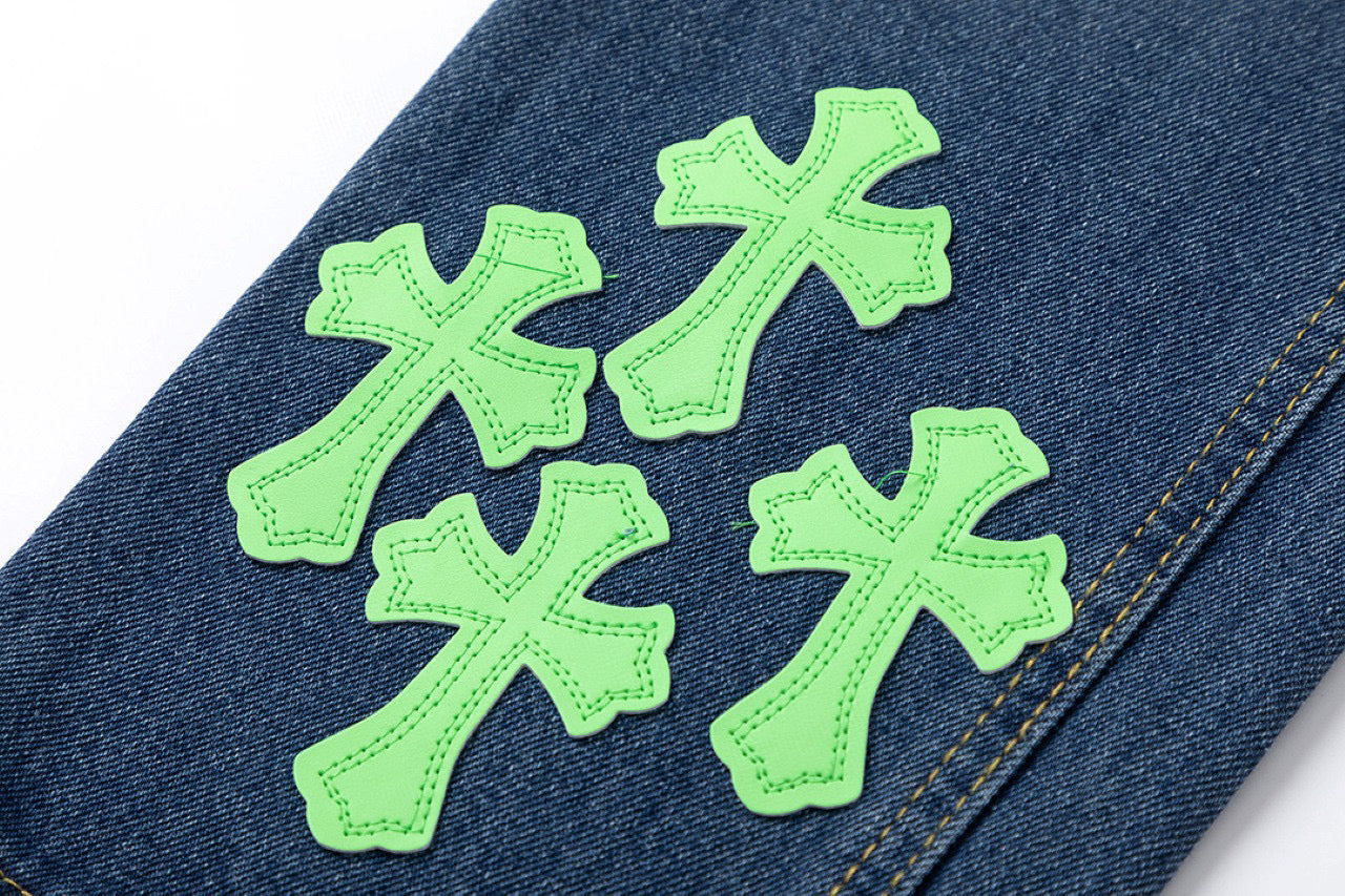 CHROME HEARTS GREEN CROSS PATCH JEANS DENIM Status Shipping