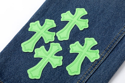 CHROME HEARTS GREEN CROSS PATCH JEANS DENIM Status Shipping