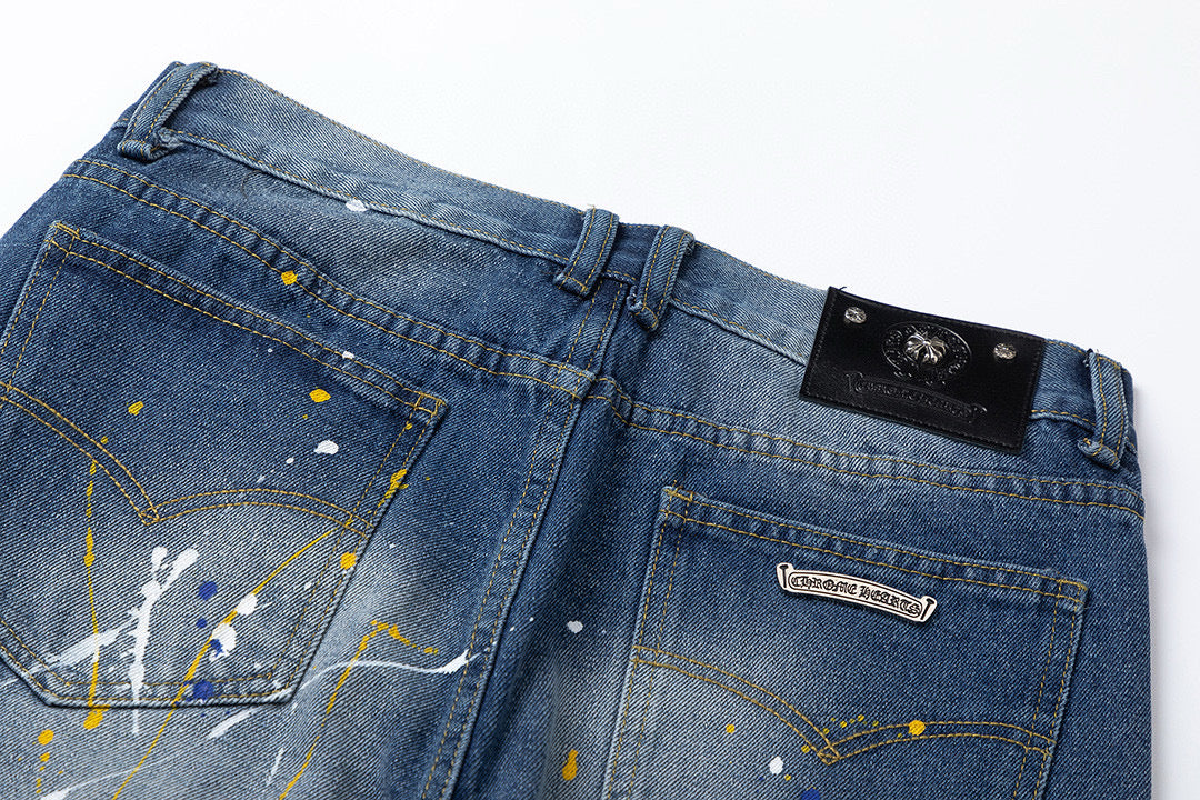 CHROME HEARTS GREEN CROSS PATCH JEANS DENIM Status Shipping