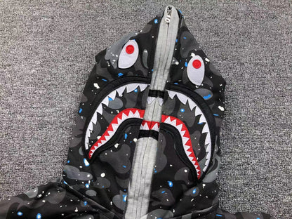 BAPE SPACE CAMO DOUBLE SHARK FULL ZIP HOODIE BLACK Status Shipping