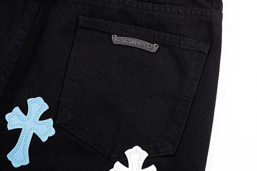 CHROME HEARTS BLUE CROSS PATCH JEANS BLACK Status Shipping