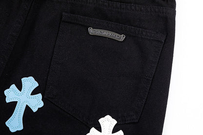 CHROME HEARTS BLUE CROSS PATCH JEANS BLACK Status Shipping