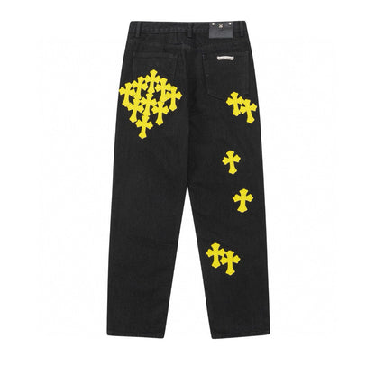 CHROME HEARTS YELLOW CROSS PATCH JEANS BLACK Status Shipping