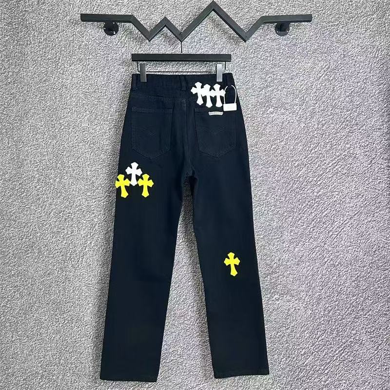 CHROME HEARTS WHITE YELLOW CROSS PATCH JEANS BLACK Status Shipping