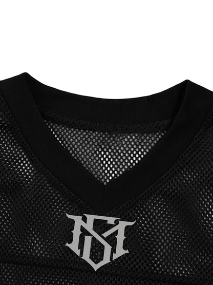 Jersey Letter Print Quick Dry V-neck T-shirt - 2389 SP250915KSND