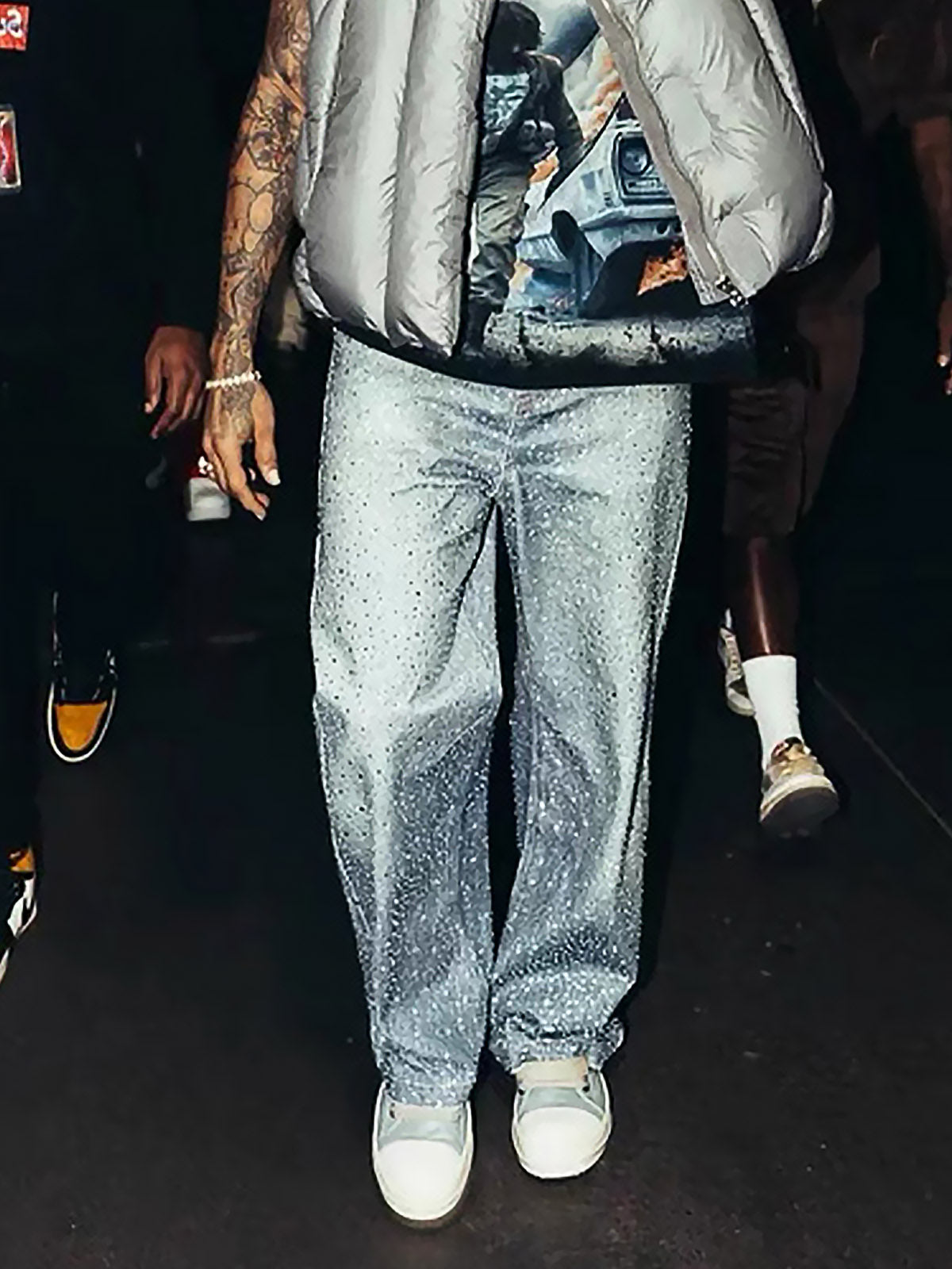 Denim Distressed Belt Diamond Decorated Jeans SP250915KSND