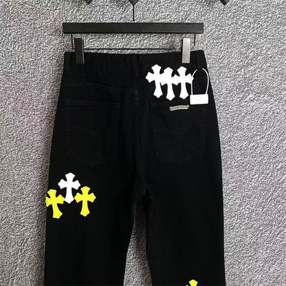 CHROME HEARTS WHITE YELLOW CROSS PATCH JEANS BLACK Status Shipping