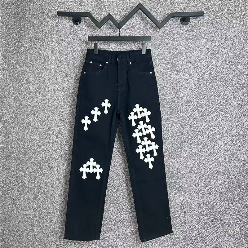 CHROME HEARTS WHITE YELLOW CROSS PATCH JEANS BLACK Status Shipping
