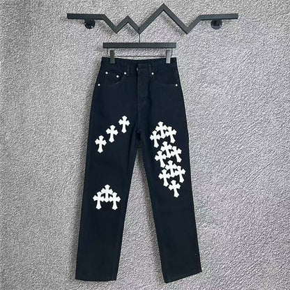 CHROME HEARTS WHITE YELLOW CROSS PATCH JEANS BLACK Status Shipping