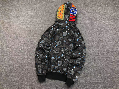 BAPE SPACE CAMO DOUBLE SHARK FULL ZIP HOODIE BLACK Status Shipping