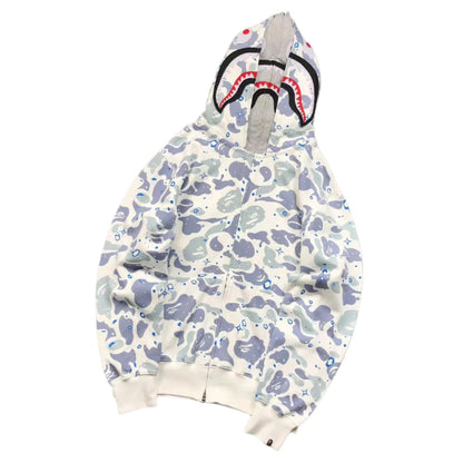 BAPE SPACE CAMO DOUBLE SHARK FULL ZIP HOODIE WHITE Status Shipping
