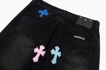 CHROME HEARTS MULTICOLOR CROSS PATCH JORTS BLACK Status Shipping