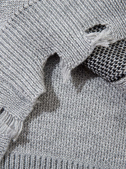 Vintage Spray-Painted Cross Hole Knit Sweater SP250915KSND