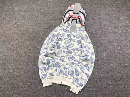 BAPE SPACE CAMO DOUBLE SHARK FULL ZIP HOODIE WHITE Status Shipping