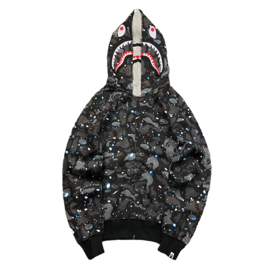 BAPE SPACE CAMO DOUBLE SHARK FULL ZIP HOODIE BLACK Status Shipping