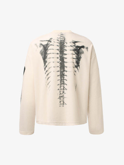 Skeleton Graphic Waffle Sweatshirt – Spooky Halloween Vibes - 2495 SP250915KSND