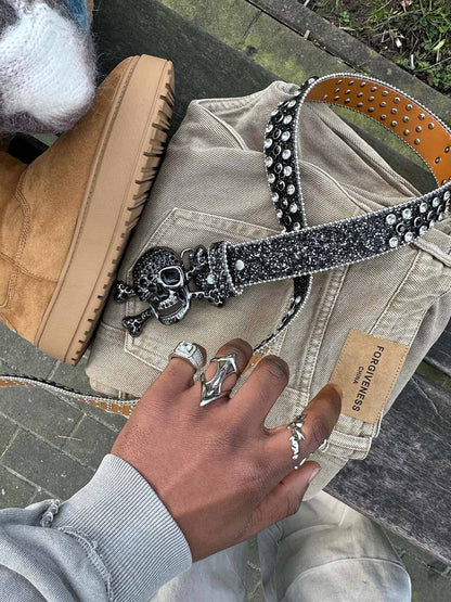 Thesupermade Rhinestone Skull Belt - 1668 SP250915KSND