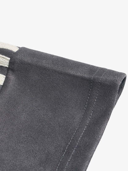 Suede Contrast Color Spliced Letter Embroidery Oversize T-shirt - 2462 SP250915KSND