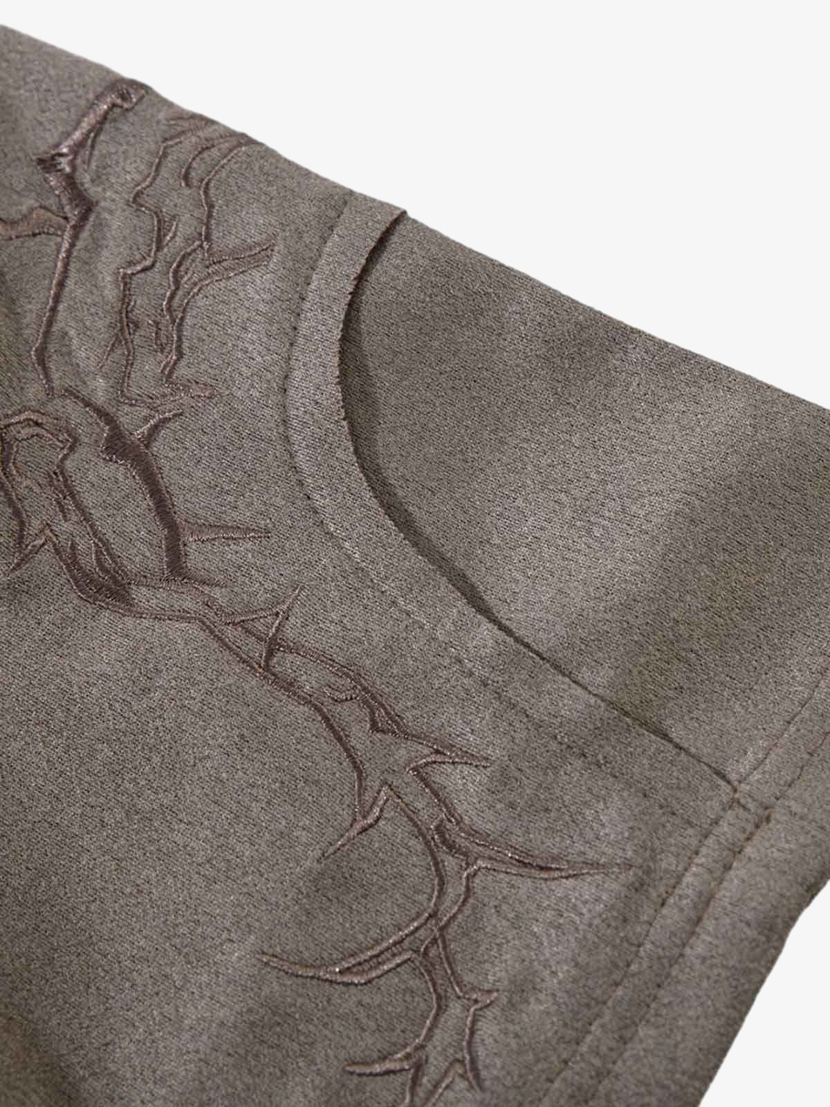 Thorn Embroidery Suede T-Shirt SP250915KSND