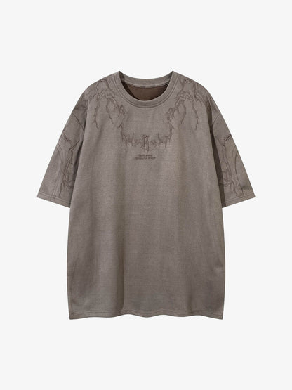 Thorn Embroidery Suede T-Shirt SP250915KSND